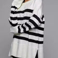 Side Slit Striped Oversized Knit Sweater White
