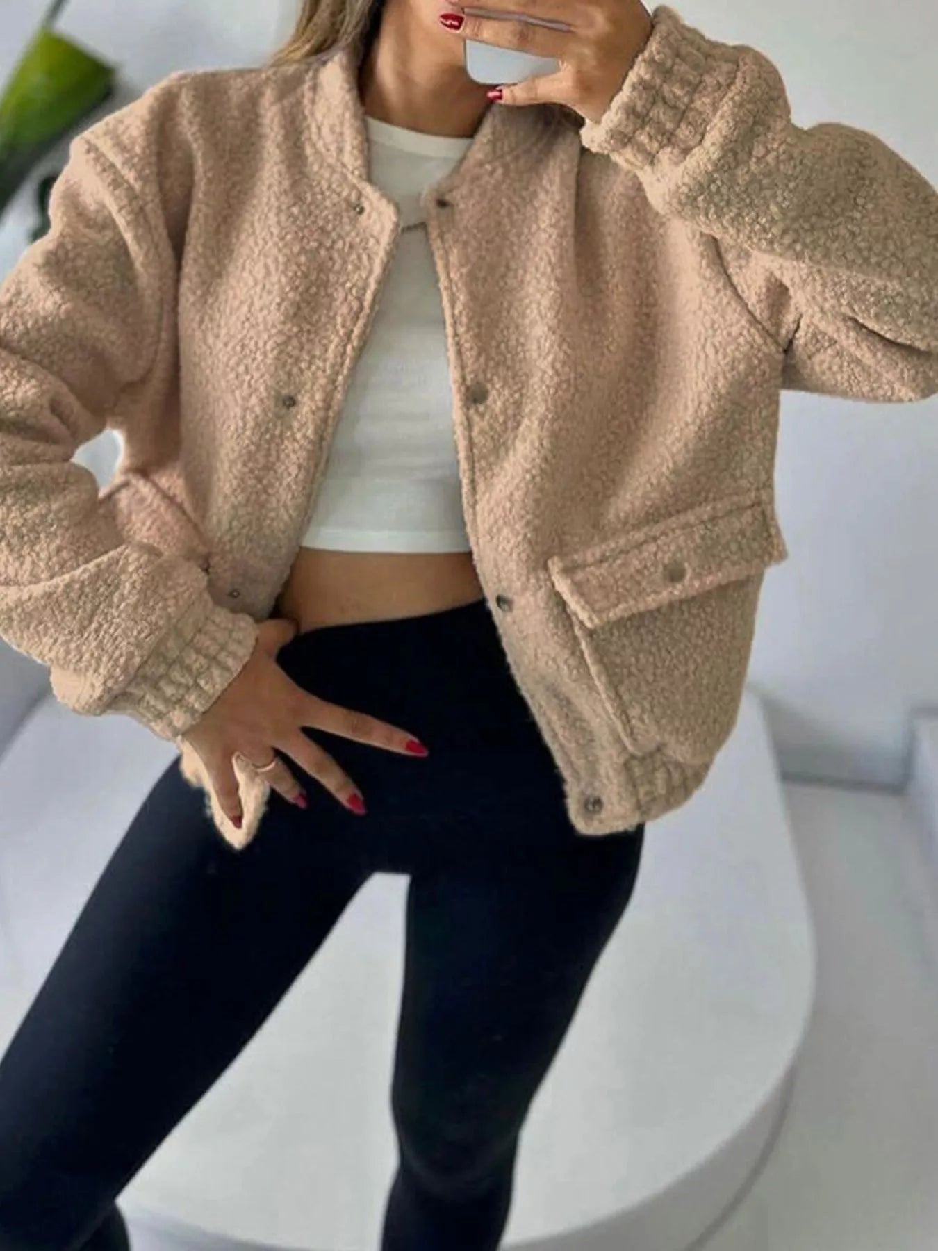 Sherpa Snap-Down Jacket Ivory