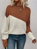 Color Block Ribbed Knit Sweater Caramel Color