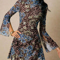 Floral Leopard Print Slit Sleeve Mini Dress