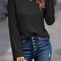 Textured Knit Long Sleeve T-Shirt Black