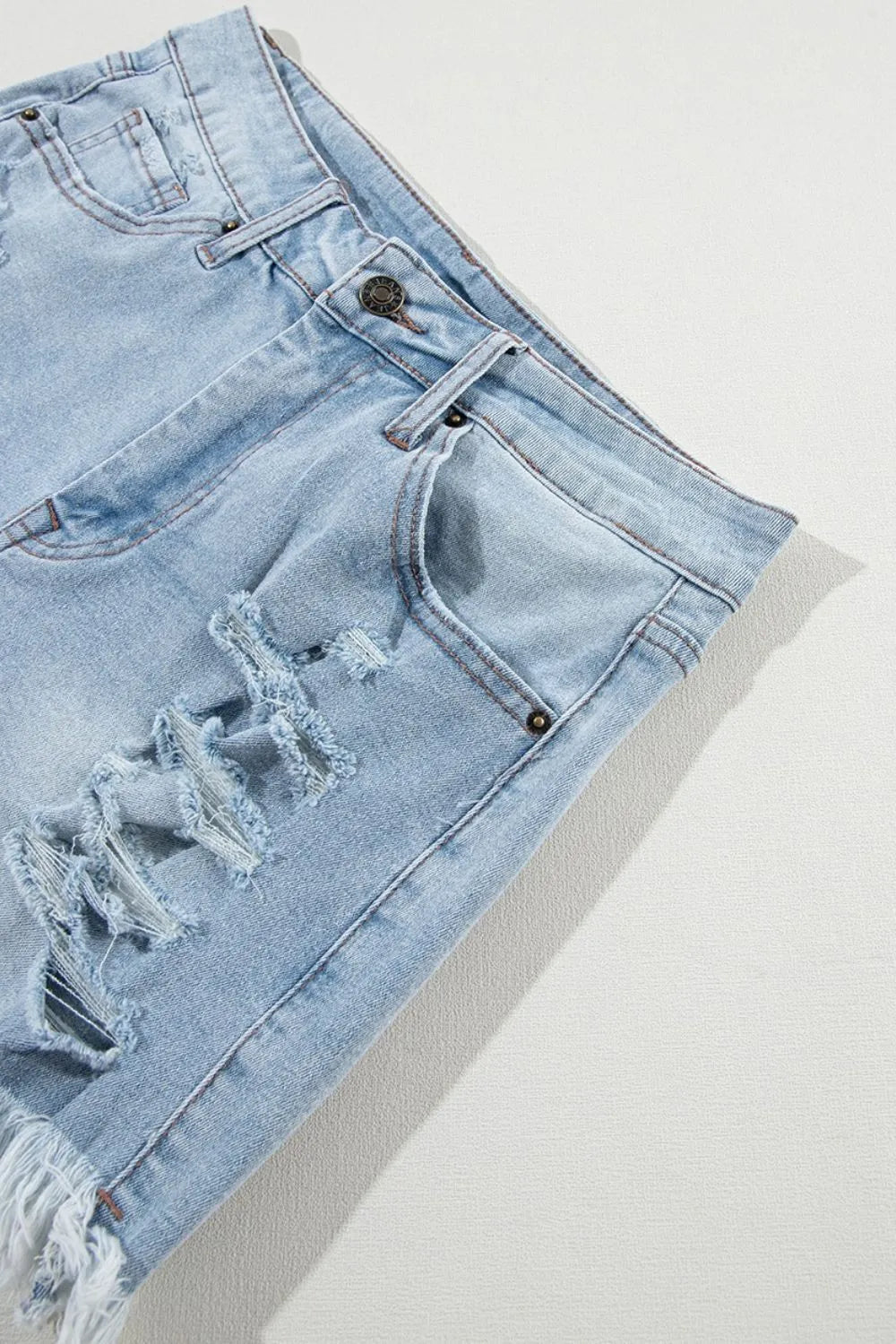 Distressed Raw Hem High Waist Denim Shorts