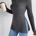 Slit Round Neck Long Sleeve T-Shirt