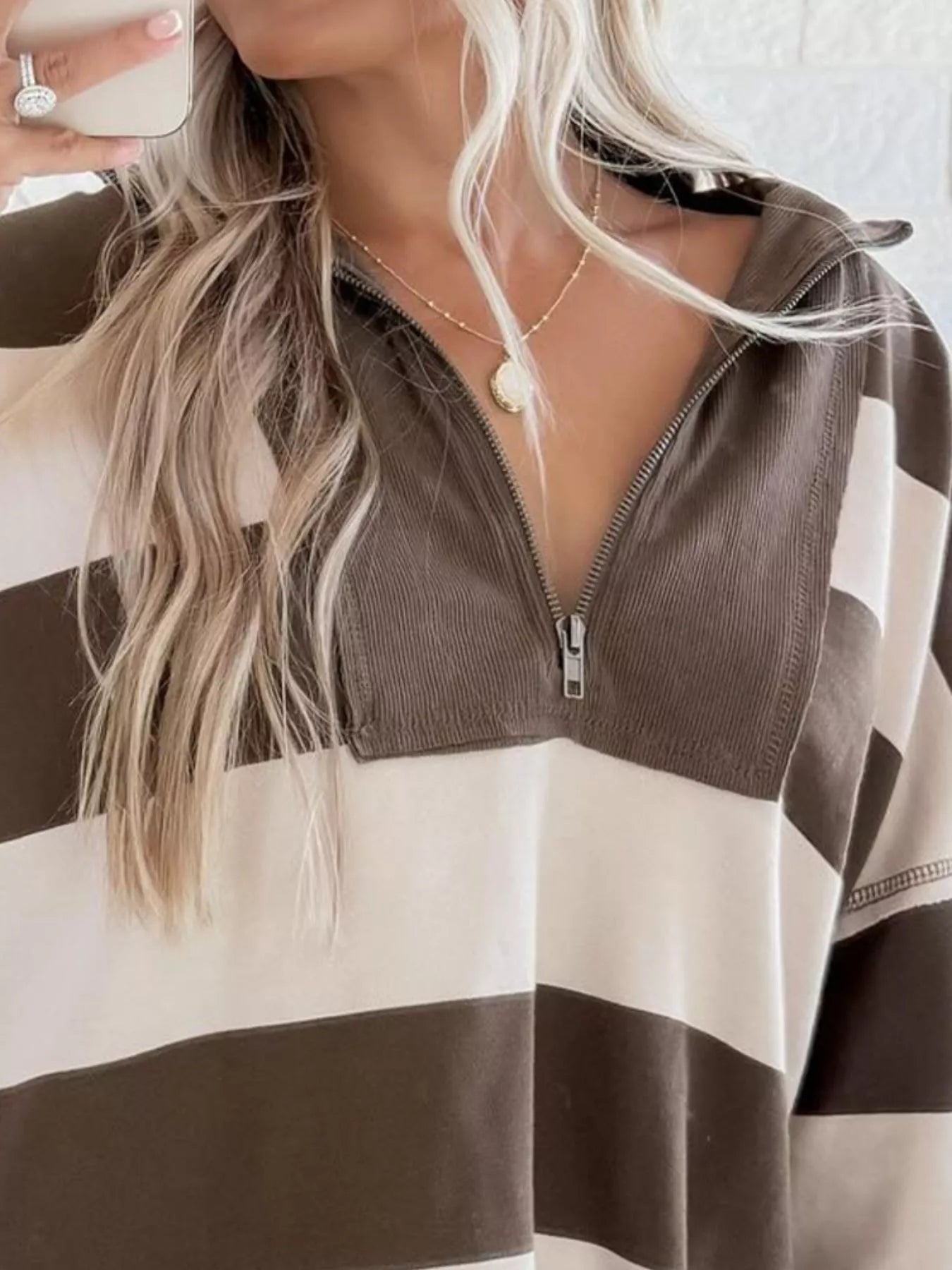 Striped Quarter-Zip Long Sleeve Sweatshirt