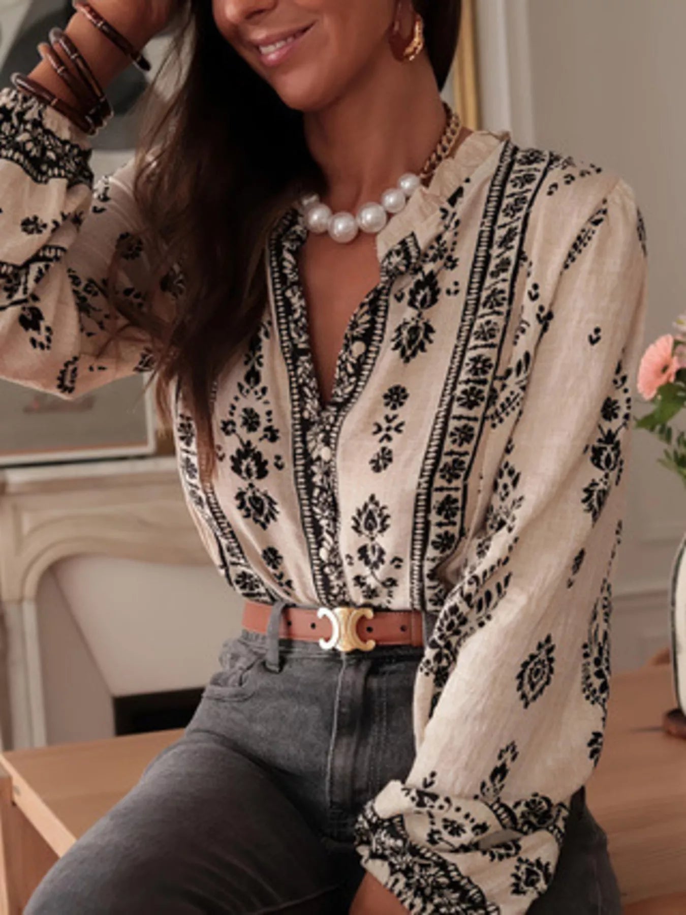 Printed Long Sleeve Blouse