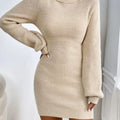 Turtleneck Ribbed Knit Sweater Dress