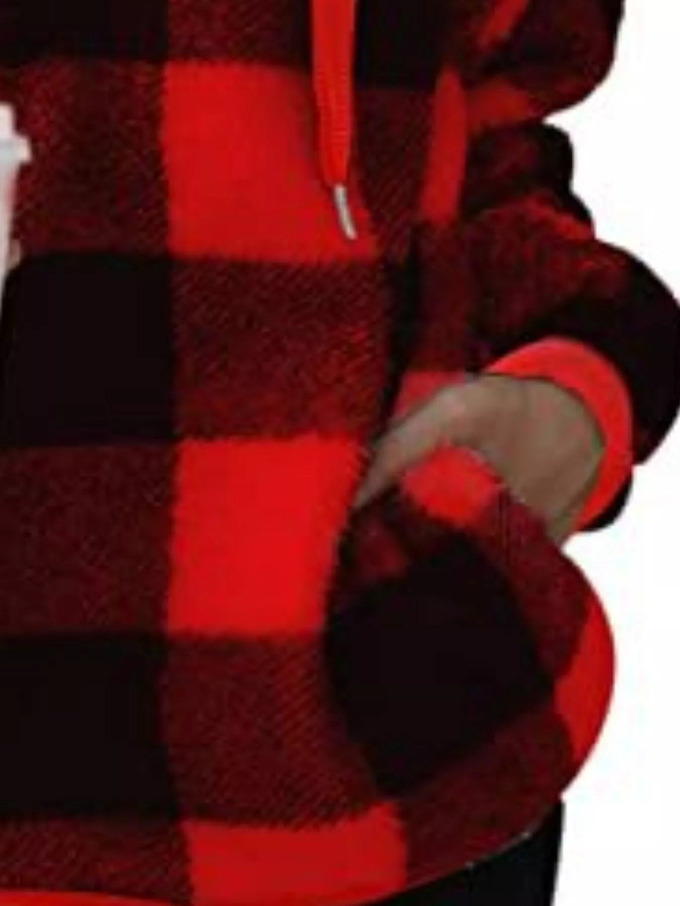 Full Size Plaid Sherpa Drawstring Hoodie Plus Size