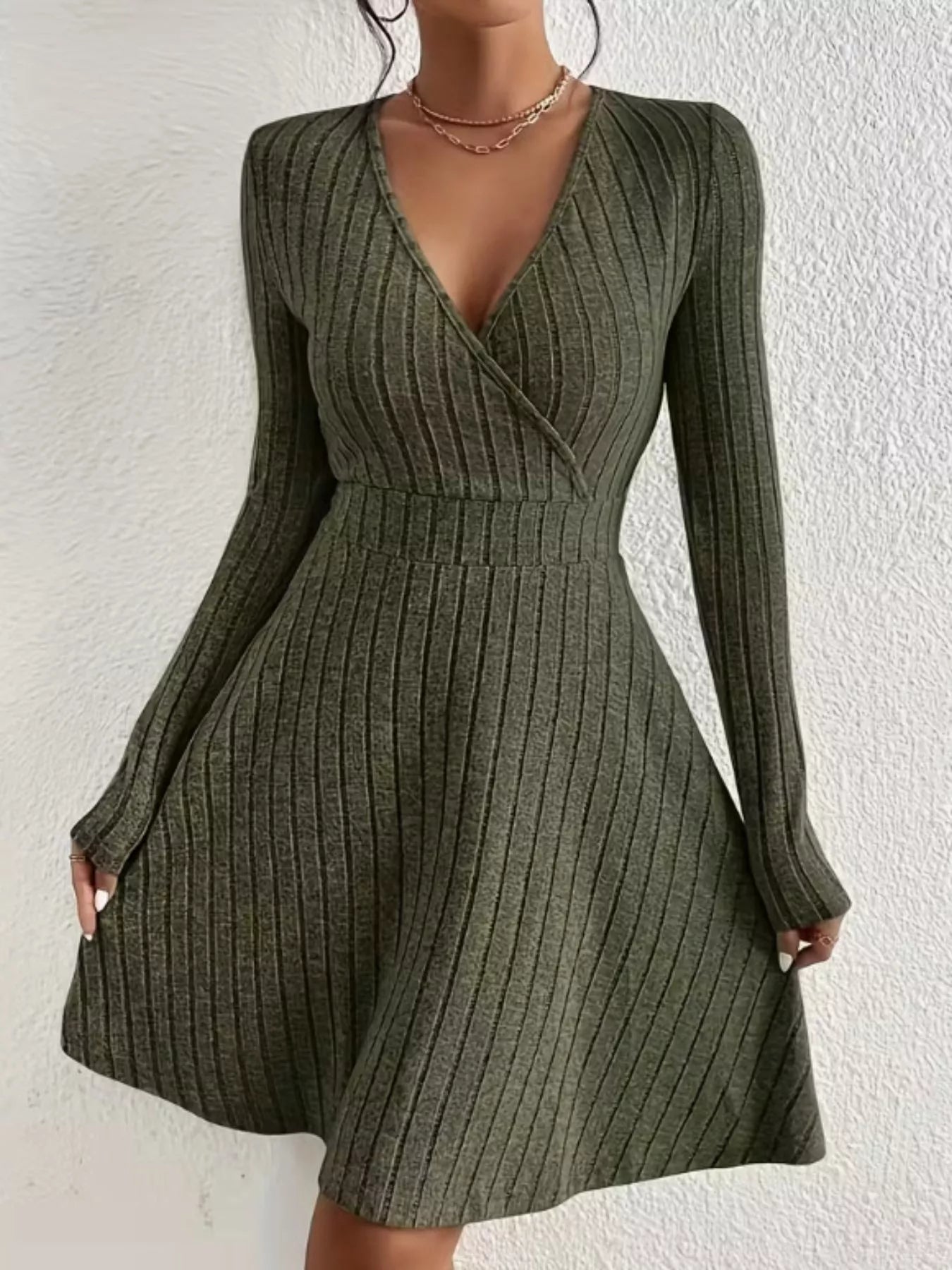 Ribbed Knit Wrap Mini Dress