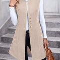 Button Up Sleeveless Longline Vest Coat Apricot