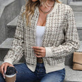 Tweed Zip Up Bomber Jacket