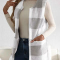 Cozy Plaid Sherpa Vest Coat Light Gray