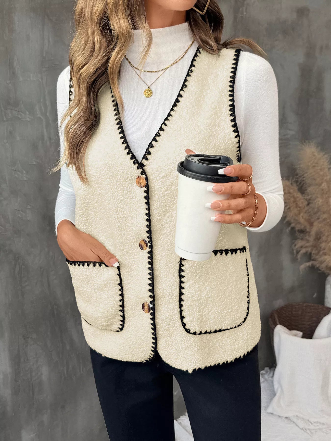 V-Neck Button Up Vest Coat