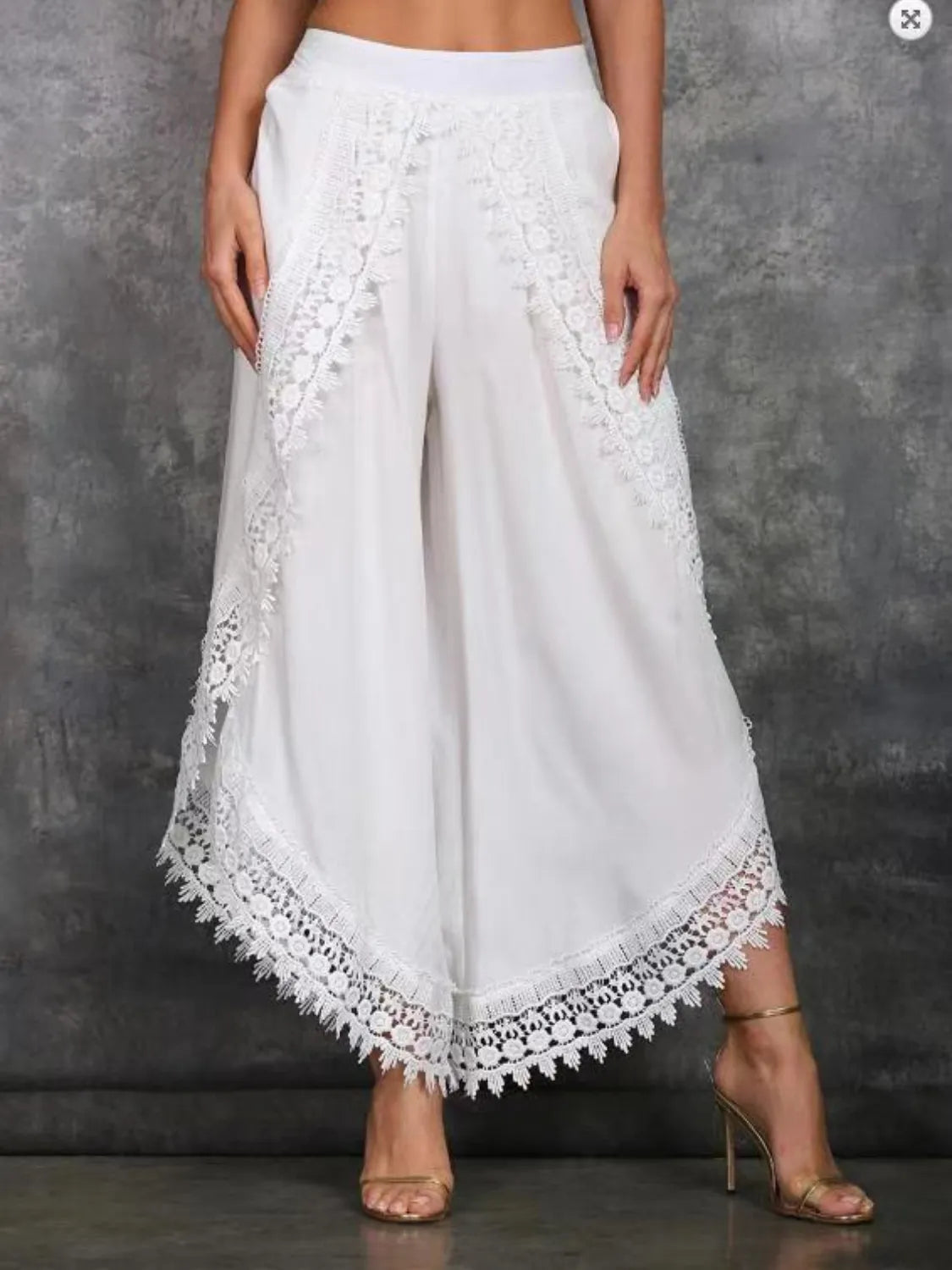 Full Size Lace Detail Wide Leg Pants Plus Size White