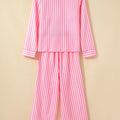 Stripe Buttoned Front Long Sleeve Top and Pants 2 Piece Sleepwear