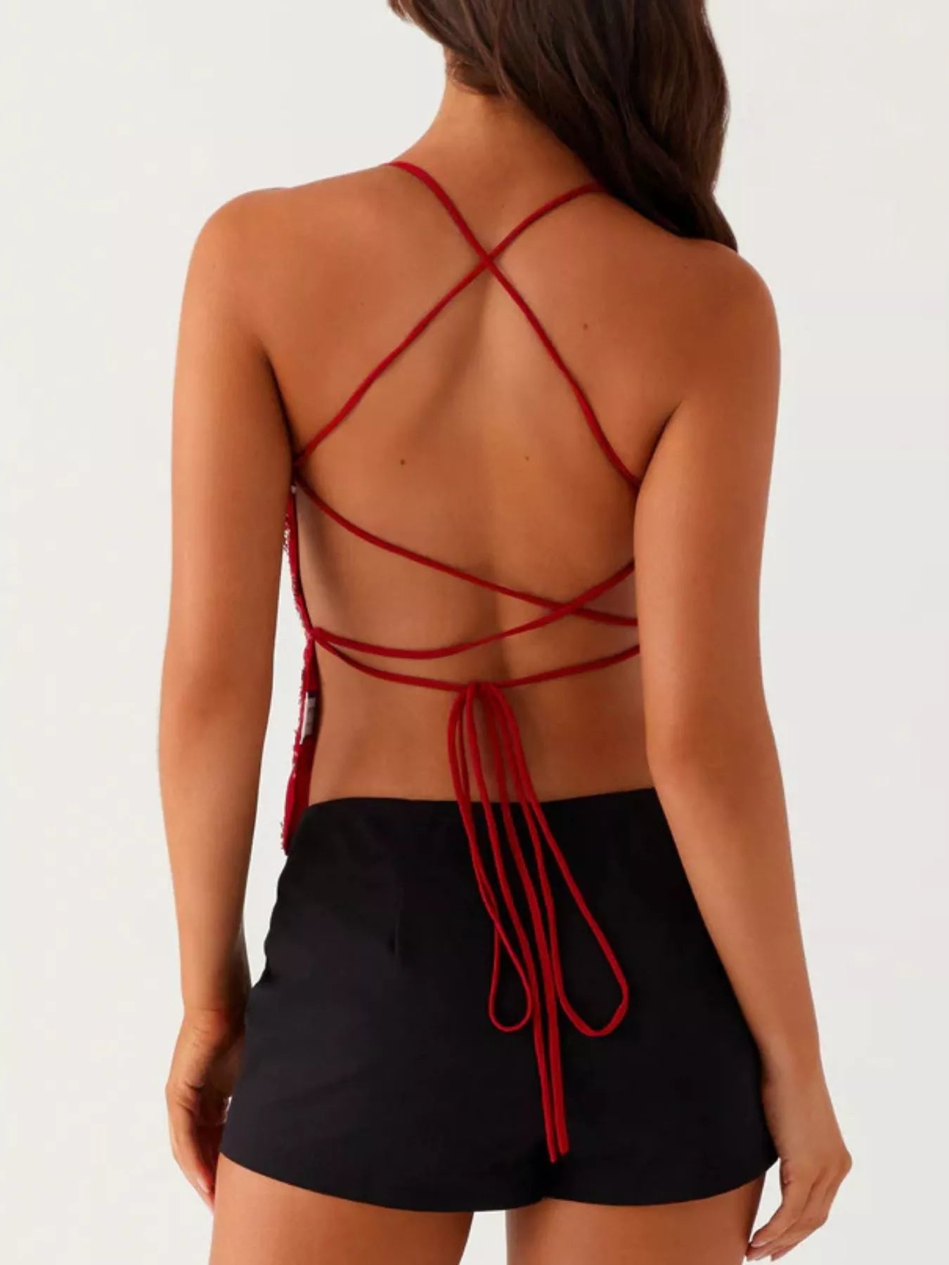 Embroidered Sequin Tie Back Cami