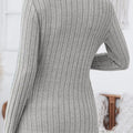 Ribbed Knit Notched Long Sleeve Top