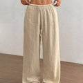 Full Size Drawstring Wide Leg Pants Plus Size Apricot
