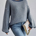 Striped Boat Neck Long Sleeve Sweater
