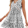 Printed V-Neck Sleeveless Mini Dress Black