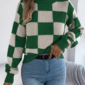 Checkered Turtleneck Long Sleeve Sweater