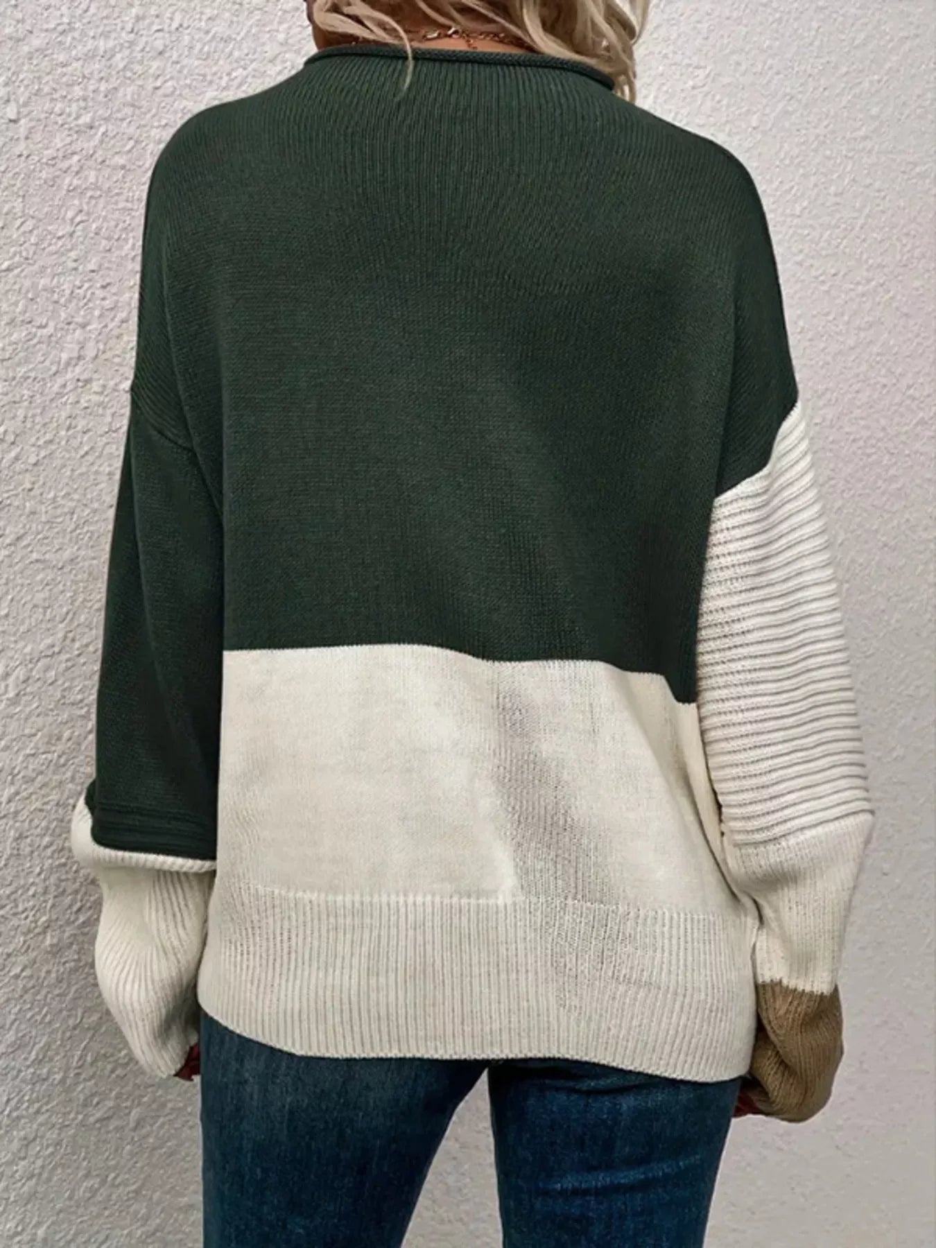 Color Block Ribbed Knit Sweater