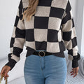 Checkered Turtleneck Long Sleeve Sweater