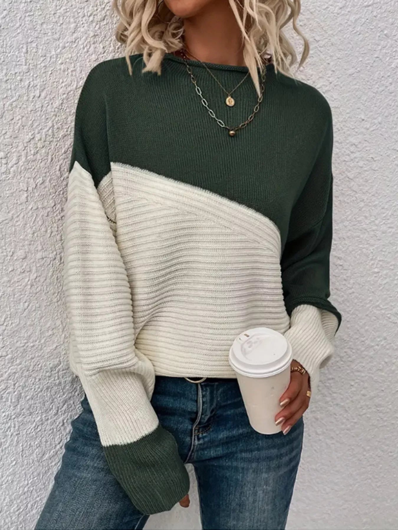 Color Block Ribbed Knit Sweater