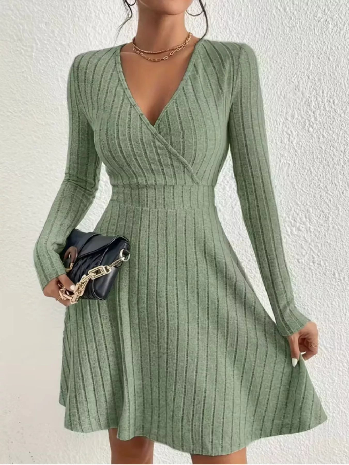 Ribbed Knit Wrap Mini Dress