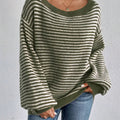 Striped Boat Neck Long Sleeve Sweater