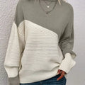 Color Block Ribbed Knit Sweater Grey