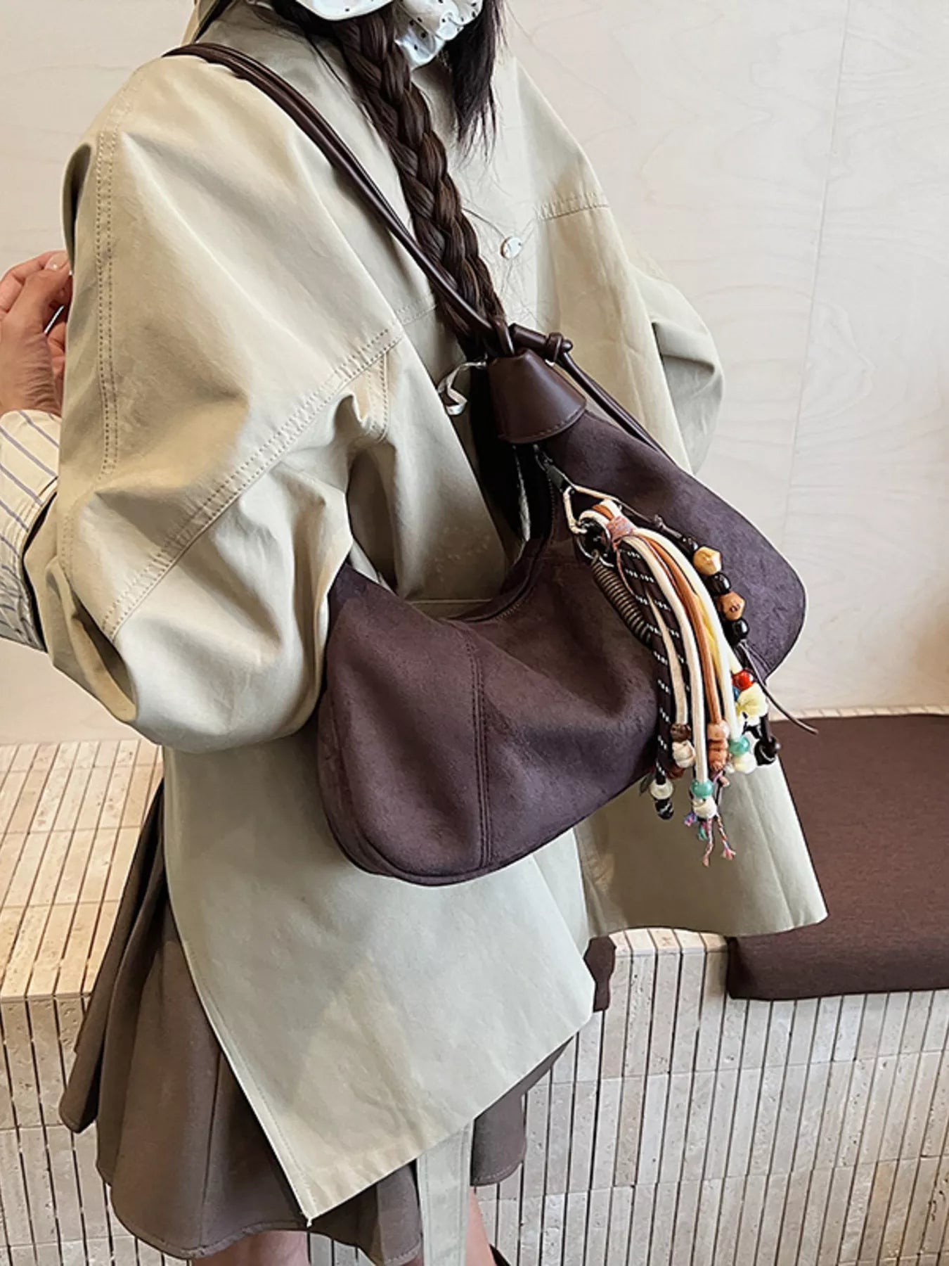 Vintage Suede Tassel Shoulder Bag