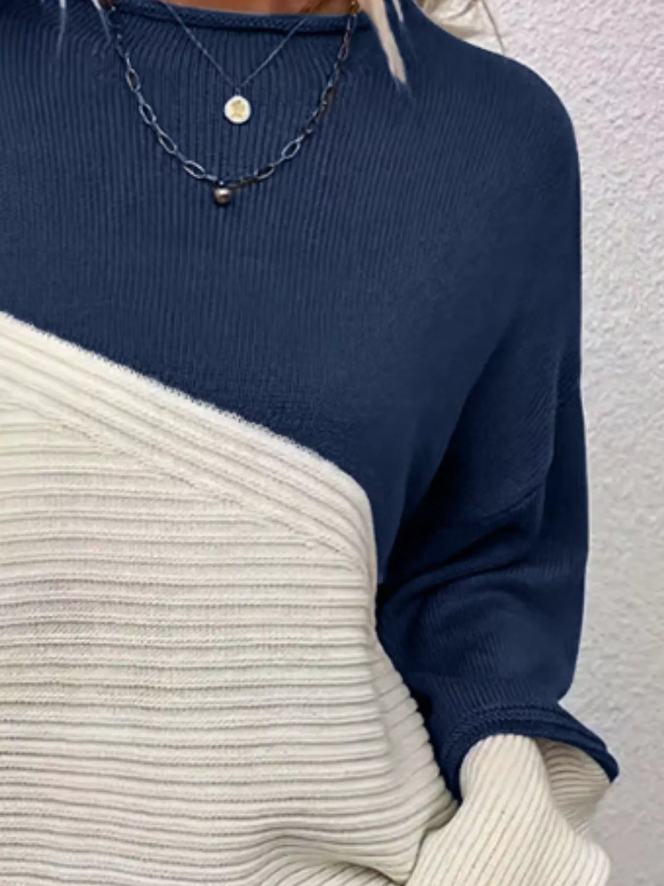 Color Block Ribbed Knit Sweater