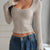 Ribbed Long Sleeve Crop T-Shirt Gray