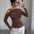 Cutout One-Shoulder Long Sleeve T-Shirt Khaki