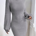 Turtleneck Ribbed Knit Sweater Dress