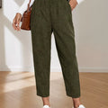 Corduroy Elastic Waist Cropped Pants Green