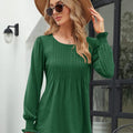 Smocked Round Neck Lantern Sleeve Blouse