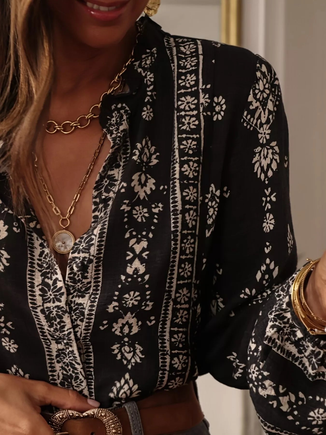 Printed Long Sleeve Blouse