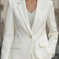 Lapel Collar One Button Blazer White