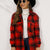 Shiny Plaid Collared Longline Coat Deep Red