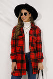 Shiny Plaid Collared Longline Coat Deep Red
