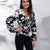 Floral V-Neck Balloon Sleeve Peplum Blouse Black