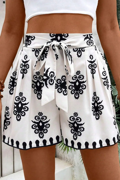 Tied Printed Shorts White