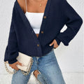 Chunky Knit Button-Down Cardigan Dark Blue