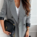 Lapel Collar Long Sleeve Blazer Plaid