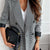 Lapel Collar Long Sleeve Blazer Plaid