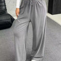 Full Size Drawstring Wide Leg Pants Plus Size Light Gray