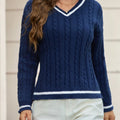 Classic Cable Knit V-Neck Sweater