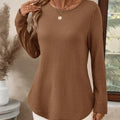 Plus Size Casual Waffle Knit Long Sleeve T-Shirt