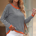 Striped Round Neck Drop Shoulder T-Shirt